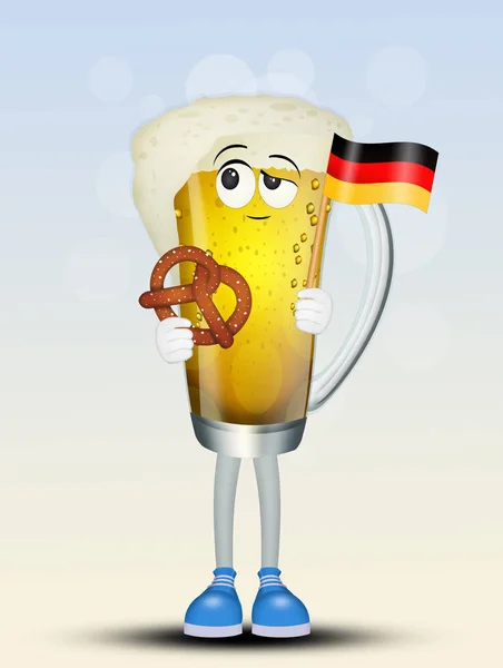 Boa Ilustração Copo Cerveja Com Pretzel — Fotografia de Stock