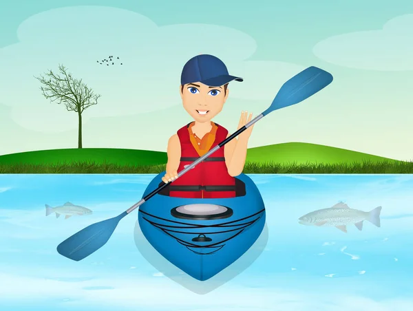 Illustrazione Dell Uomo Nel Kayak — Foto Stock
