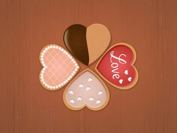 Μπισκότα Διακοσμημένα Σχήμα Καρδιάς Για Την Ημέρα Του Αγίου Βαλεντίνου — Φωτογραφία Αρχείου