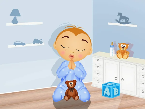 Child Praying Bedroom — Stock Photo, Image