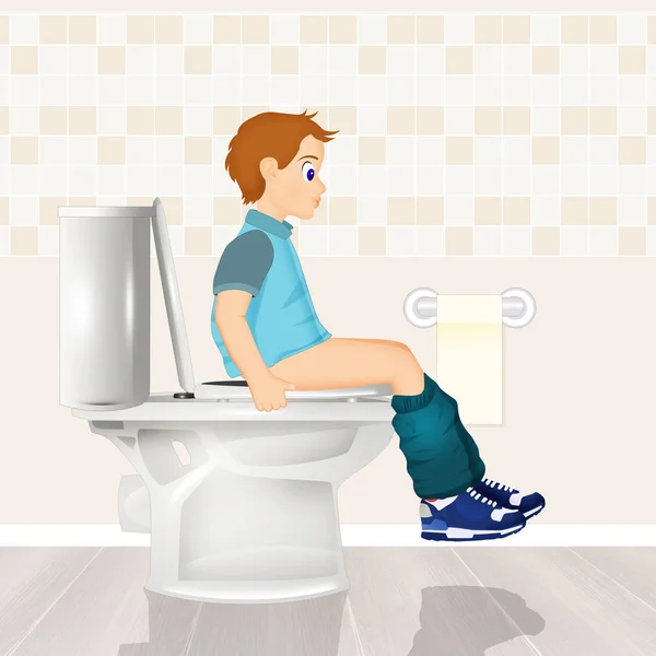 Çocuk Banyodaki Tuvaleti Kullanıyor — Stok fotoğraf