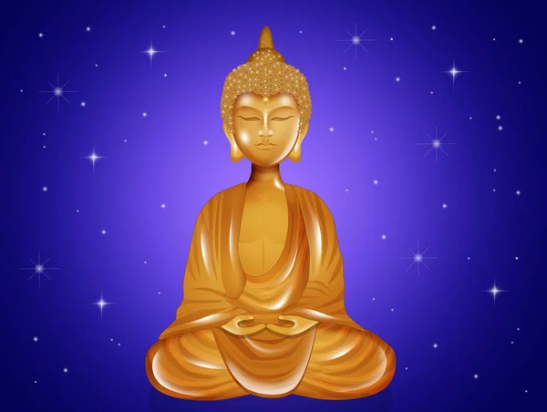 Ilustración Estatua Oro Buddha Sobre Fondo Azul —  Fotos de Stock
