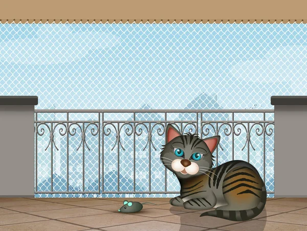 cat net on the balcony