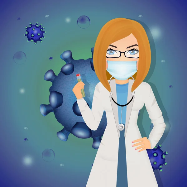 Virüs Aşısı Olan Kadın Doktorun Çizimi — Stok fotoğraf