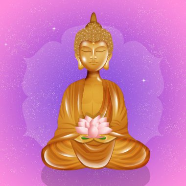 Nilüfer çiçekli altın Buda heykeli.