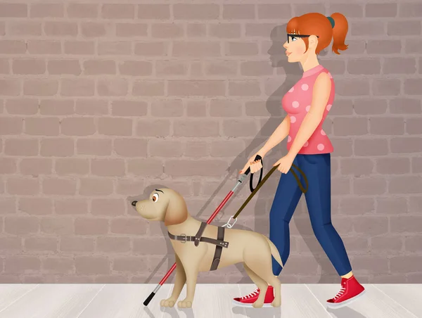 盲人のための犬を持つ少女 — ストック写真
