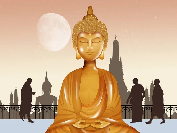 Ilustrace Sochy Zlatého Buddhy — Stock fotografie