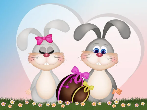 Illustration Easter Bunnies — Stock Photo, Image