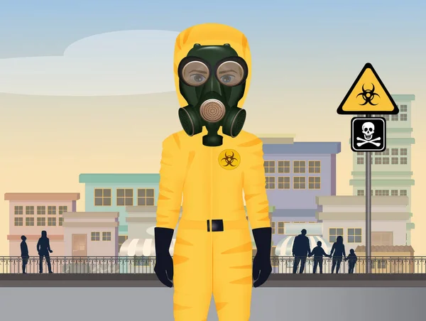 Man Suit Gas Mask Virus Infection — Stock Photo, Image