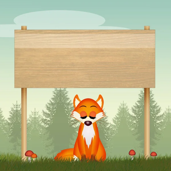 Κόκκινη Αλεπού Και Υπογράψει Στο Δάσος — Φωτογραφία Αρχείου