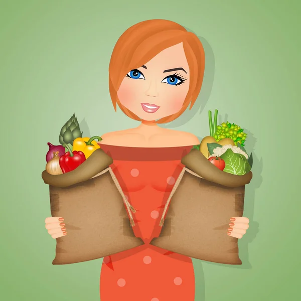 Illustrazione Ragazza Con Verdure — Foto Stock