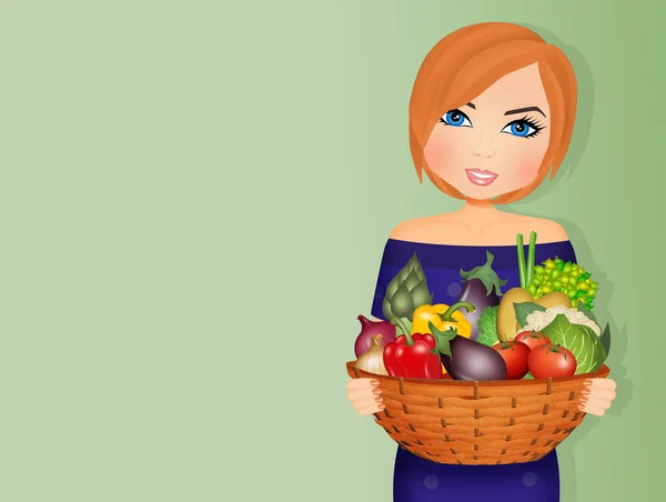 Ilustracja Kobiety Warzywami — Zdjęcie stockowe