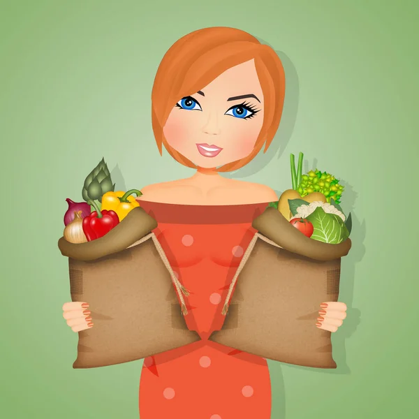 Illustration Girl Vegetables — Stock Photo, Image