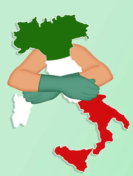Olaszországi Ölelés Illusztrálása Covid Világjárvány Idején — Stock Fotó