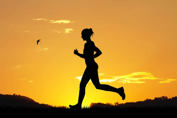 Ilustração Menina Correr Pôr Sol — Fotografia de Stock