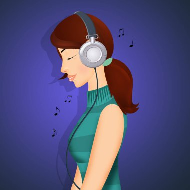 Kız kulaklıkla müzik dinliyor.