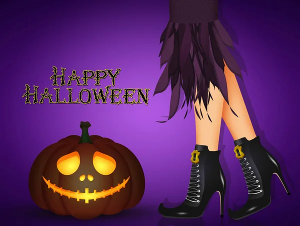 Ilustracja Halloween Czarownica Nogi Pocztówka — Zdjęcie stockowe