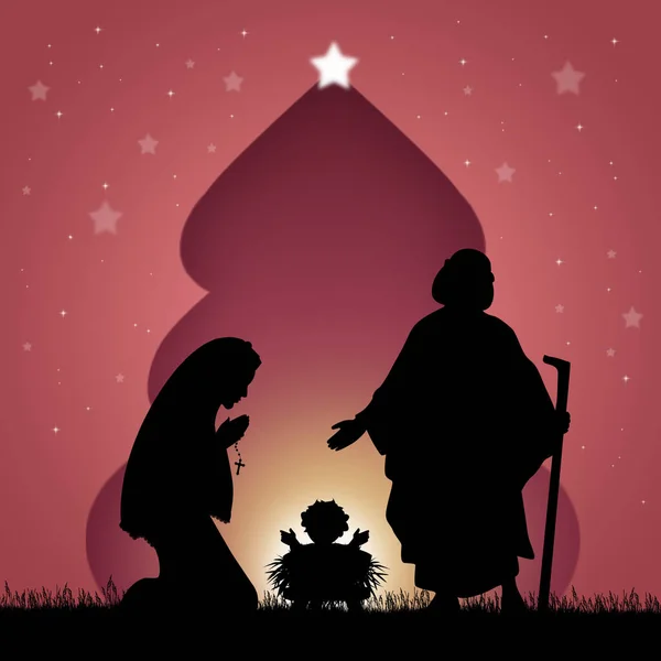 Illusztrációja Karácsonyi Betlehemes Jelenet — Stock Fotó