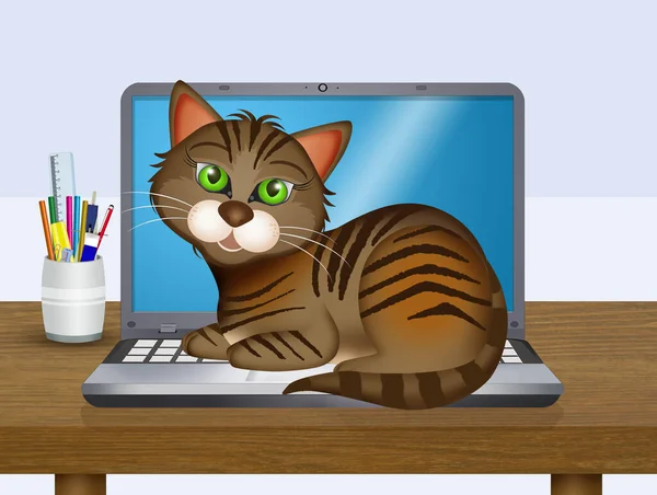 Ilustración Gato Teclado Computadora — Foto de Stock