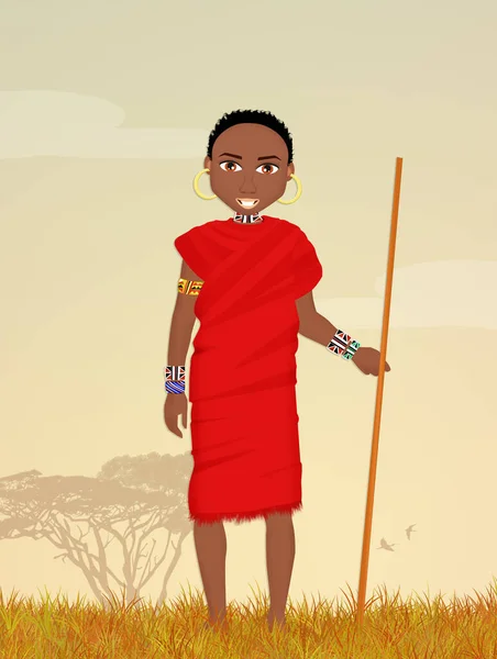 Illustration Des Massai Mannes Afrikanischer Landschaft — Stockfoto