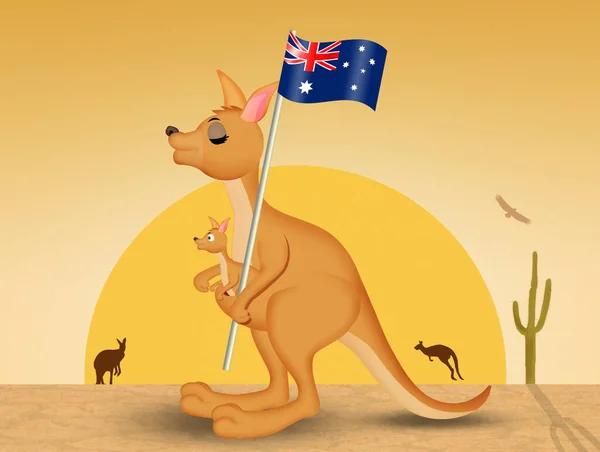 Kenguru Ausztrál Zászlóval Sivatagban — Stock Fotó