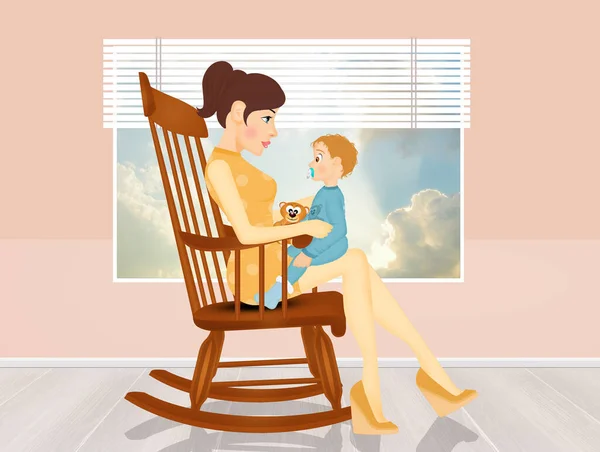 Mama Dzieckiem Krześle — Zdjęcie stockowe