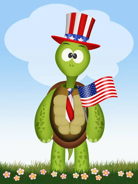 图上的乌龟穿上了独立日的服装 — 图库照片