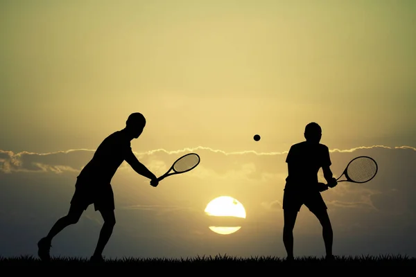 Tennisspelers Bij Zonsondergang — Stockfoto
