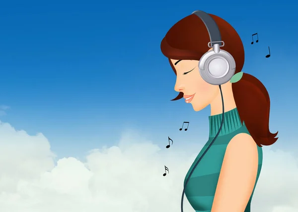 Ragazza Ascoltare Musica Con Cuffie — Foto Stock