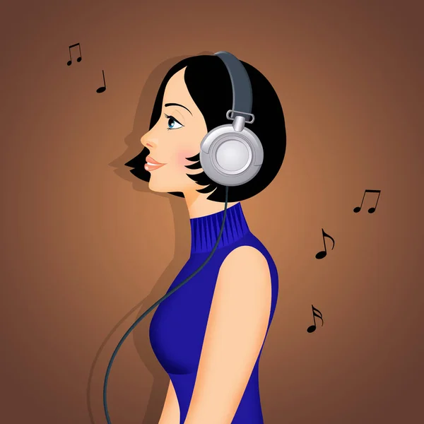 Ilustração Menina Ouvir Música Com Fones Ouvido — Fotografia de Stock