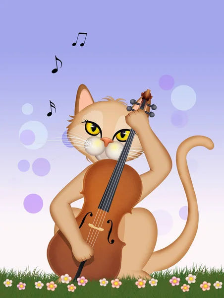 Illustrazione Gatto Suona Violoncello — Foto Stock