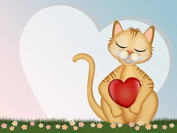 Illustrazione Gatto Con Cuore — Foto Stock