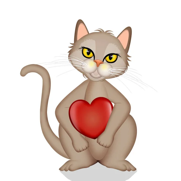 Illustration Der Illustration Der Katze Mit Herz — Stockfoto
