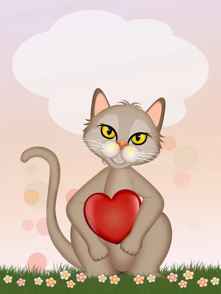 Illustration Little Cat Heart — Stock Photo, Image