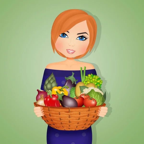 Illustration Woman Vegetables — Stock Photo, Image