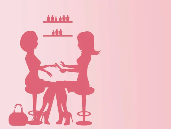 illustration of woman doing manicure in beauty center