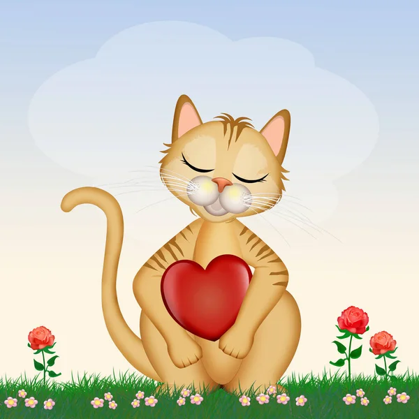Illustration Cat Heart — Stock Photo, Image