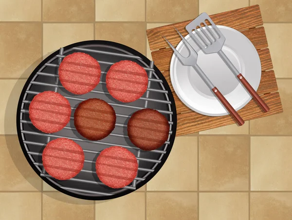 Ilustracja Hamburgery Grillu — Zdjęcie stockowe