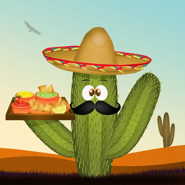 Kaktusz Tortilla Chips Nachos Guacamole Mártással — Stock Fotó