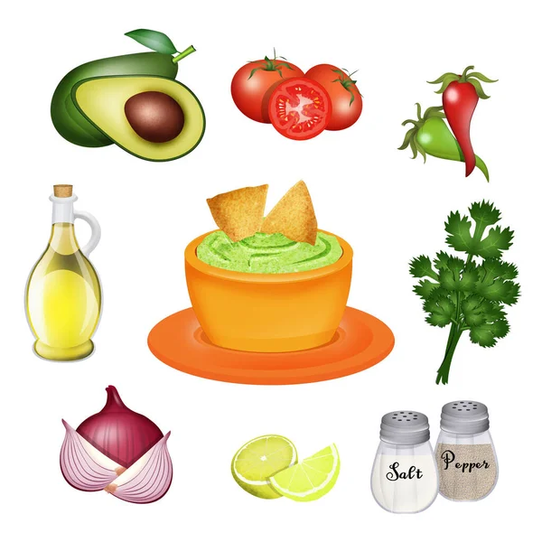Ingredientes Para Receta Salsa Guacamole — Foto de Stock