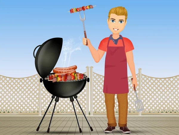 Illustratie Van Mens Barbecue — Stockfoto