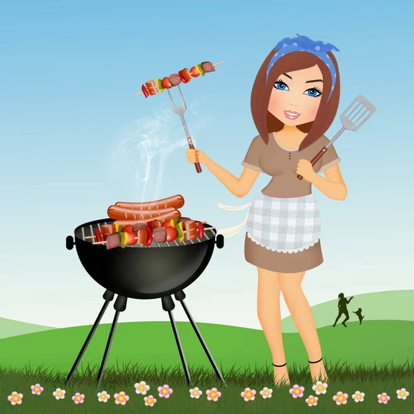 Arrosticini Barbekü Sosislerinin Çizimi — Stok fotoğraf