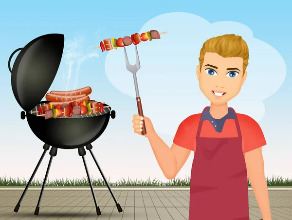 Illustration Människan Förbereder Grill — Stockfoto