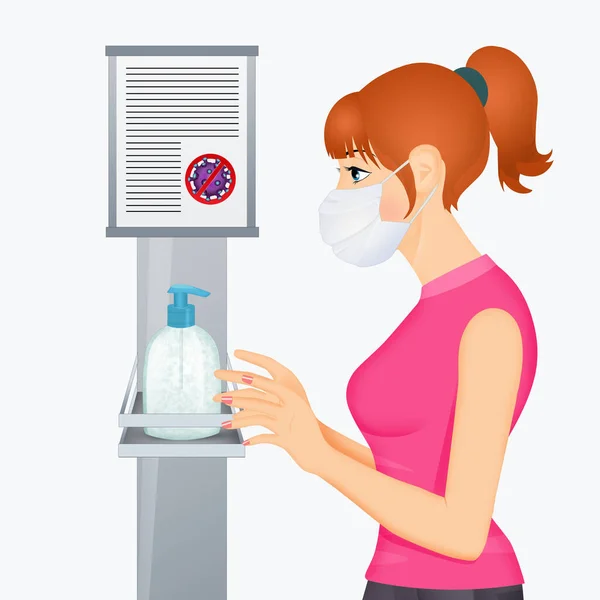 Illustration Girl Hand Sanitizer Dispenser — Stock Photo, Image