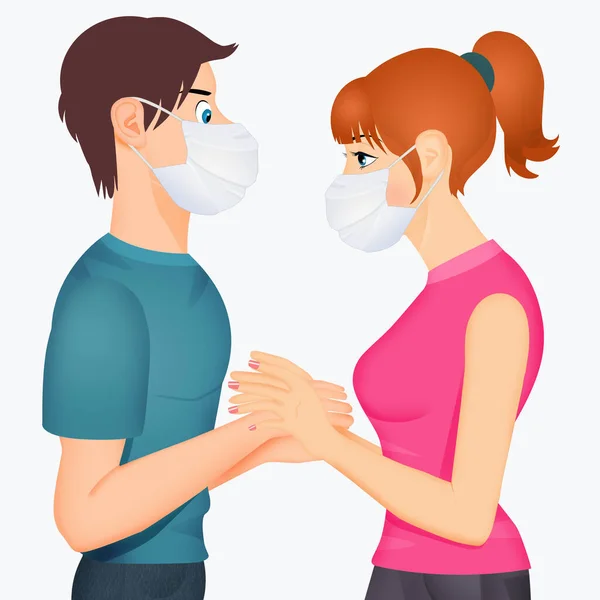 Boyfriends Surgical Mask Coronavirus — Stock Photo, Image