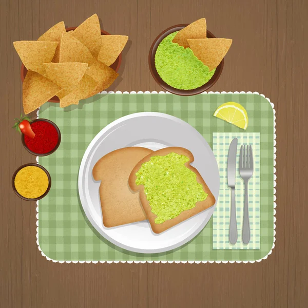 Café Manhã Com Molho Guacamole Tortilla Chips — Fotografia de Stock