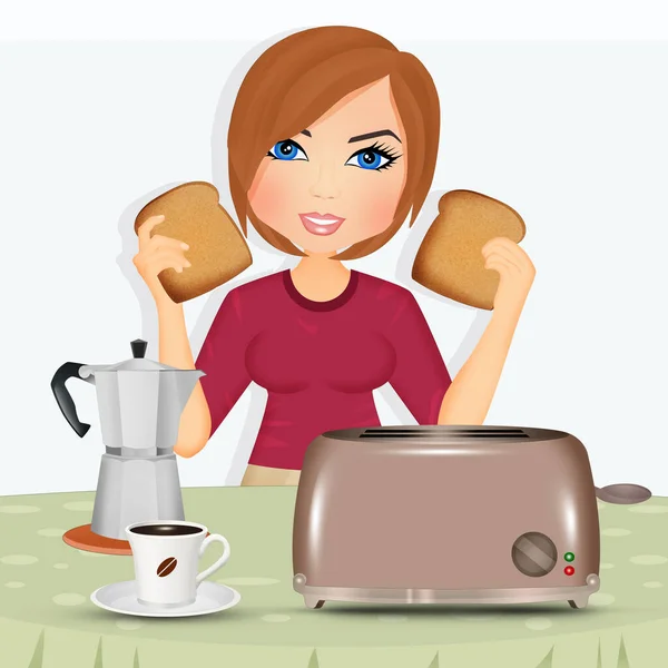 Illustratie Van Meisje Ontbijten Met Toast Koffie — Stockfoto