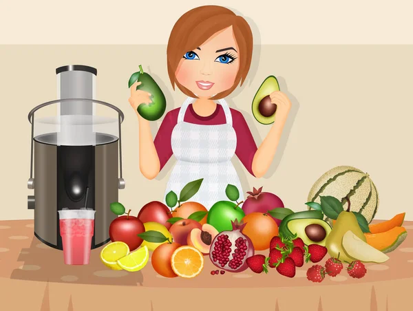 Woman Prepares Fruit Juice Extractor — Stock Photo, Image