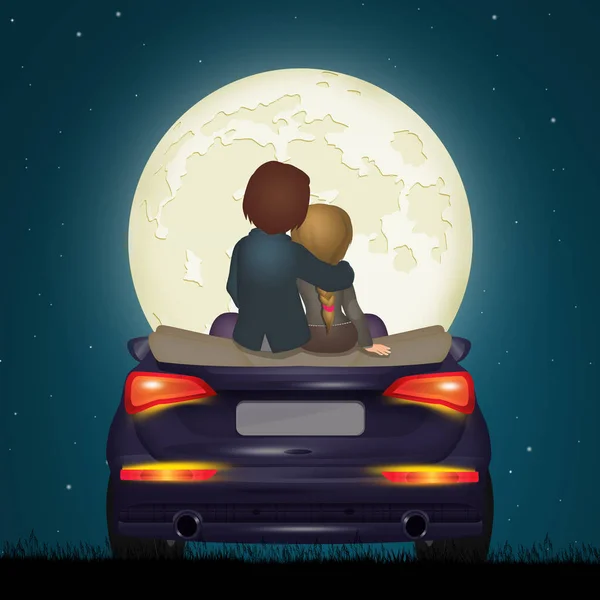 Коханці Сидять Кабіні Автомобіля Місячному Світлі — стокове фото