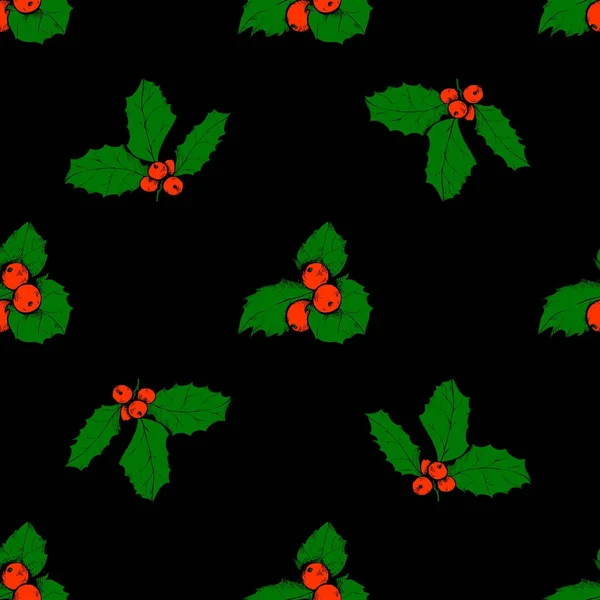 Seamless pattern with holly berries — Stock Vector